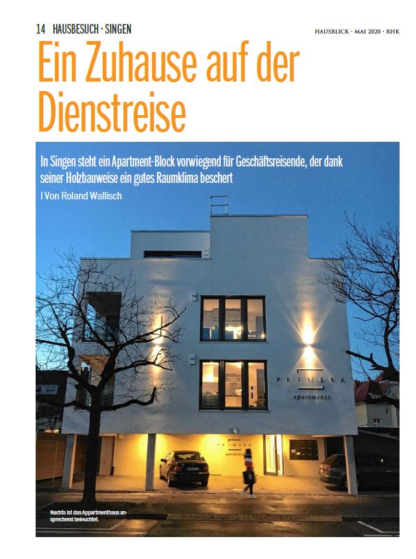 An article in &apos;Hausblick&apos; about the PRIMERA Apartments: A home on a business trip. 