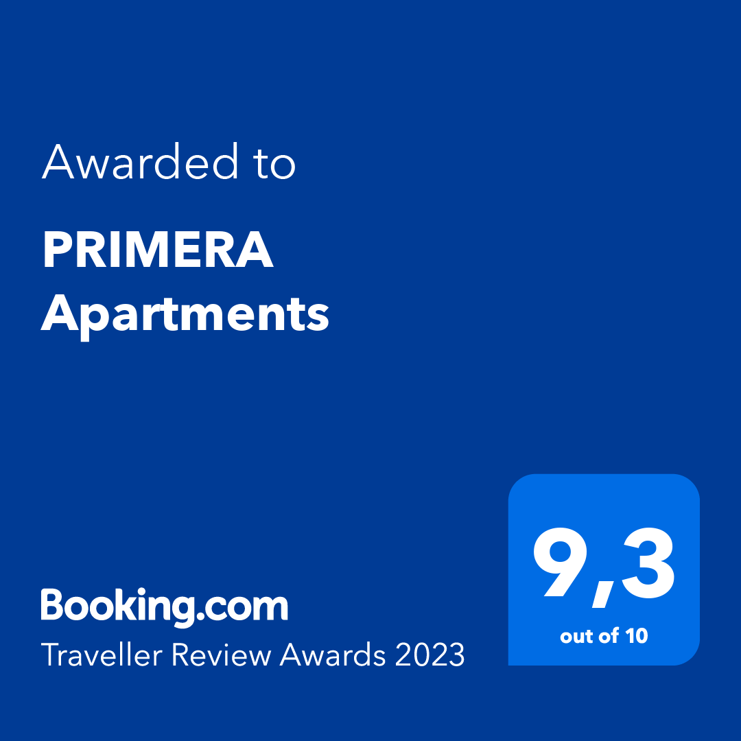 PRIMERA Apartments achieved a score of 9.3 out of 10 in the Booking.com Traveller Review Awards 2021.